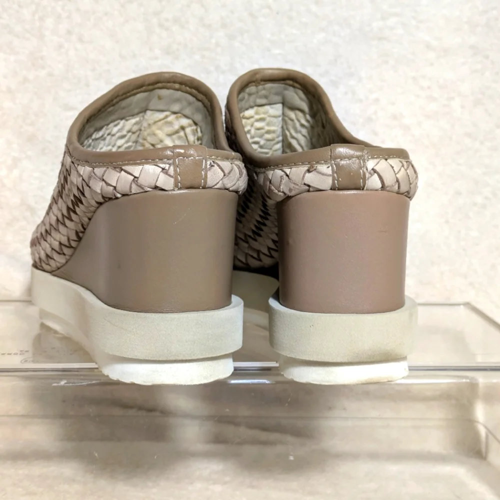 Patrizia Bonfanti Taupe Wedge Woven‎ Leather Chunky Slide, sz 36 (5.5-6)